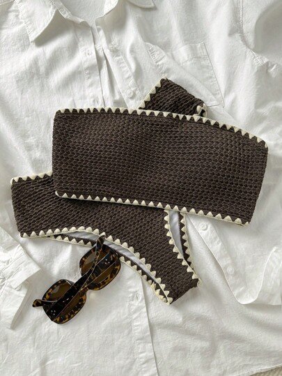 Swim Mod Nuevo conjunto de bikini de mujer de tela texturizada con borde con muesca para el verano y vacaciones