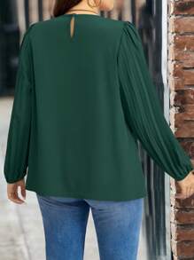 SHEIN LUNE Blusa de manga farol de cuello redondo de unicolor simple, informal para otoño, tallas grandes