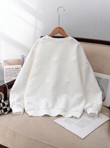 Tween Girls Star Embossed Drop Shoulder Sweatshirt - White - View 2