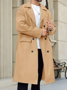 Manfinity Homme Áo khoác dài tay cổ ve màu trơn cỡ lớn cho nam, quần áo mùa thu, hai hàng khuy, thường ngày - Màu be - Xem 3