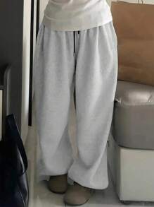 INAWLY 女士松紧腰抽绳口袋宽松休闲慢跑裤