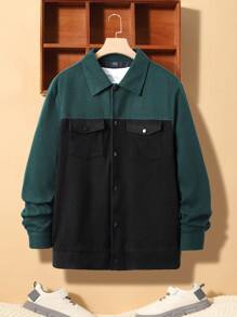 Manfinity Homme Giacca casual da uomo con tasche, in patchwork nero e verde, adatta per l'uso quotidiano