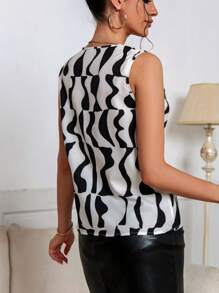 SHEIN Privé Women Elegant Sleeveless Wave Striped Open Neck Blouse - Multicolor - View 4