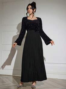 Modelyn Vestido largo de manga larga de unicolor, tejido de estilo árabe, modesto, para otoño/invierno para mujeres