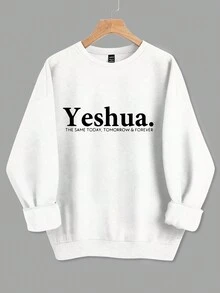 SHEIN LUNE Áo nỉ cổ tròn rộng rãi cho nữ có họa tiết khẩu hiệu tiếng Anh, áo chui đầu thường ngày cho mùa xuân và mùa thu - trắng - Xem 3