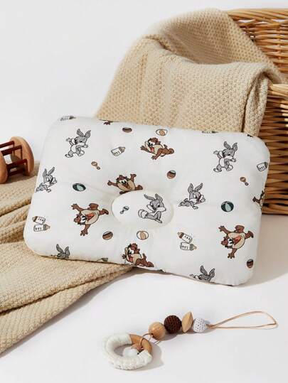 LOONEY TUNES X SHEIN Almohada de bebé cómoda de algodón con estampado de dibujos animados lindos, para el Día de San Valentín