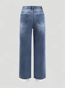 Explorewe Quần Jeans Denim Thường Ngày Túi Rách Phong Cách Đường Phố Cho Bé Gái Tuổi Teen - Rửa tối - Xem 2