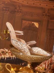 CUCCOO TILAWA Pointed Toe High Heel Sparkly Party Pumps For Women Spring Shoes Spring Break Easter Prom Heels - Champagne - View 4