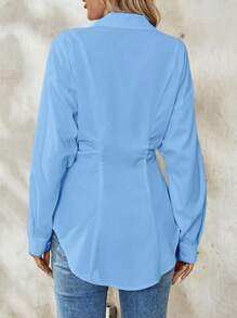 Calvaya Women's Elegant Solid Color Ruched Waist Long Sleeve Blouse, Holiday Wear Women Shirt