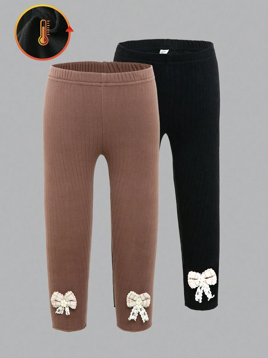 2 chiếc quần dài ống rộng màu trơn đơn giản cho bé gái có nơ trang trí, mùa thu đông - Nhiều màu - Xem 1