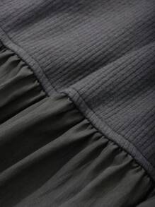 FRIFUL Women Loose Hemline Mixed Fabric Blouse