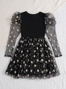 SHEIN Tween Girl Fitted Casual Minimalist Cozy Round Neck Drop Shoulder A-Line Midi Dress