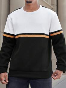 Manfinity Homme Plus Size Men's Contrast Color Round Neck Casual Pullover Sweatshirt - Black - View 7