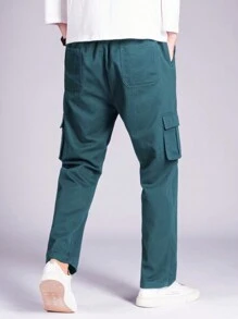 Manfinity Hypemode Loose Fit Men's Flap Pocket Side Cargo Pants - Dark Green - View 2