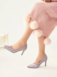 CUCCOO CHICEST 法式蕾丝细高跟尖头女式性感高跟鞋 - 粉色 - 查看 8