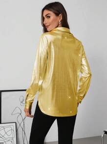 SHEIN Clasi 1pc Women Solid Color Front Button Elegant Business Casual Long Sleeve Blouse