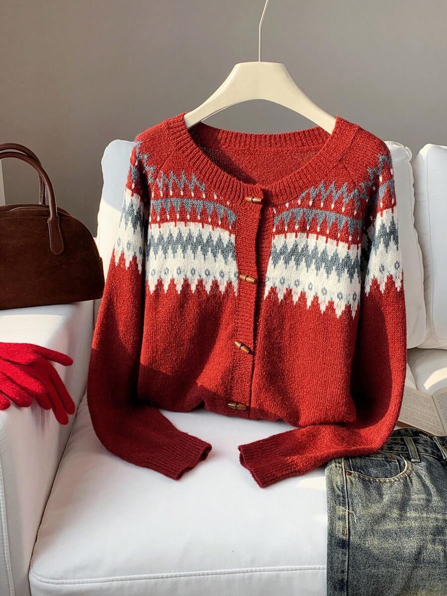 Comfortcana 女士新款费尔岛图案毛衣，适合圣诞节穿着
