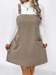 SHEIN LUNE Plus Size Women Casual Corduroy Strap Dress, Winter