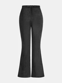 SHEIN 2 件套 Tween Girl 黑色“爱心”刺绣天鹅绒运动衫和天鹅绒裤子