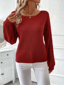 SHEIN Clasi Áo len chui đầu cổ tròn thanh lịch và giản dị dành cho nữ vào mùa đông với thiết kế ren khoét lưng và dây đeo chéo, thích hợp cho các dịp lễ, đi chơi, đi làm, mua sắm, tiệc tùng và mặc ở nhà. - Đỏ - Xem 6