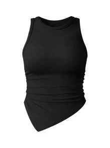 Eassivo Eassivo Top deportivo sin costuras de unicolor, elástico y con bajo asimétrico - Negro - Ver 6