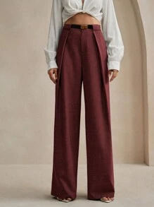 Anewsta 极简纯色折扣女士阔腿裤深灰色，适合通勤和都市穿着