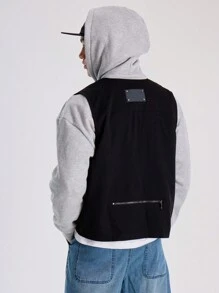 Musero Sleeveless Zip Through Utility Style Vest Tank Top Jacket SPRING SUMMER Essentials Streetstyle Streetwear - Black - View 5