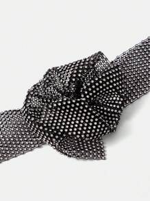 SHEIN BAE 1pc Women's Cute, Luxury Sequin, 3D Flower/Floral Print Scarf, Suitable For Casual, Party, Nightclub - Black - View 4
