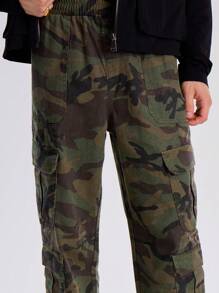 Musero 弹力腰带迷彩全幅工装裤，侧边口袋设计，秋冬必备单品 - 彩色 - 查看 5