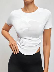Activina Cut Out Back Raglan Sleeve Crop Sports Tee Fitted Shirt Gym Women Shirts - White - View 3