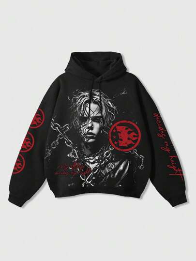 Street Life sweat-shirt à capuche en polaire imprimé de caractères et de lettres, décontracté pour homme, automne/hiver