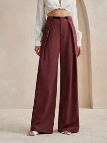 Anewsta 极简纯色折扣女士阔腿裤深灰色，适合通勤和都市穿着