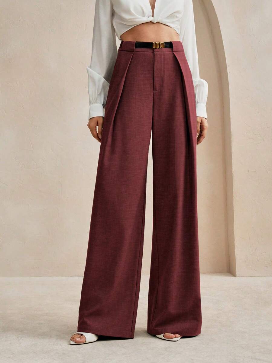 Anewsta 极简纯色折扣女士阔腿裤深灰色，适合通勤和都市穿着