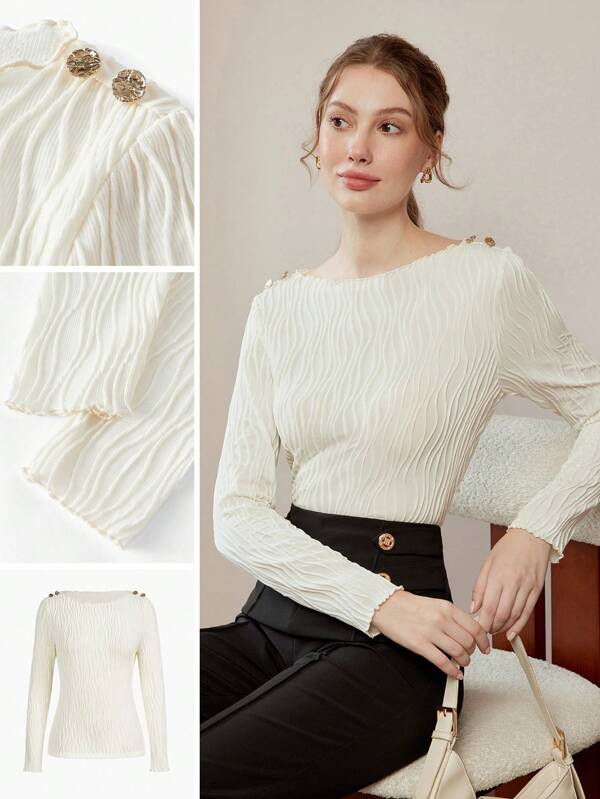 MOTF PREMIUM SOLID TEXTURED GOLD BUTTON DETAIL TEE