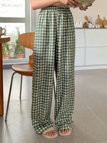 DAZY Plaid & Cute Print Loose Fit Pajama Pants, Fall - Green - View 7