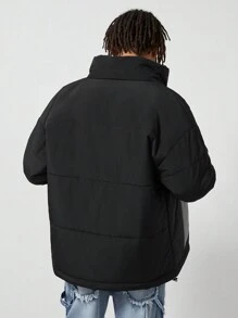 ROMWE MEN Street Life Chaqueta con cremallera de forro polar con estampado de estrella y letras para hombre en invierno