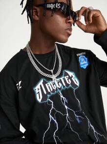 Manfinity VCAY Men's Lightning Print Loose Fit Long Sleeve T-Shirt And Long Pants Set