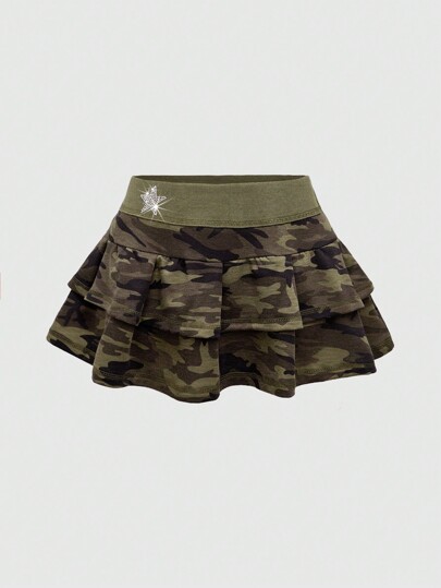 J-Fashion Minifalda con decoración de piedras de rinoceronte y camuflaje estilo Gyaru Harajuku Y2K para mujeres