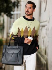Manfinity Homme Men Colorblock Geometric Patterned Knitted Sweater, Fall Autumn/Winter - Multicolor - View 3