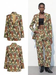 Maija Women's Notched Collar Allover Print Long Sleeve Casual Blazer Jacket