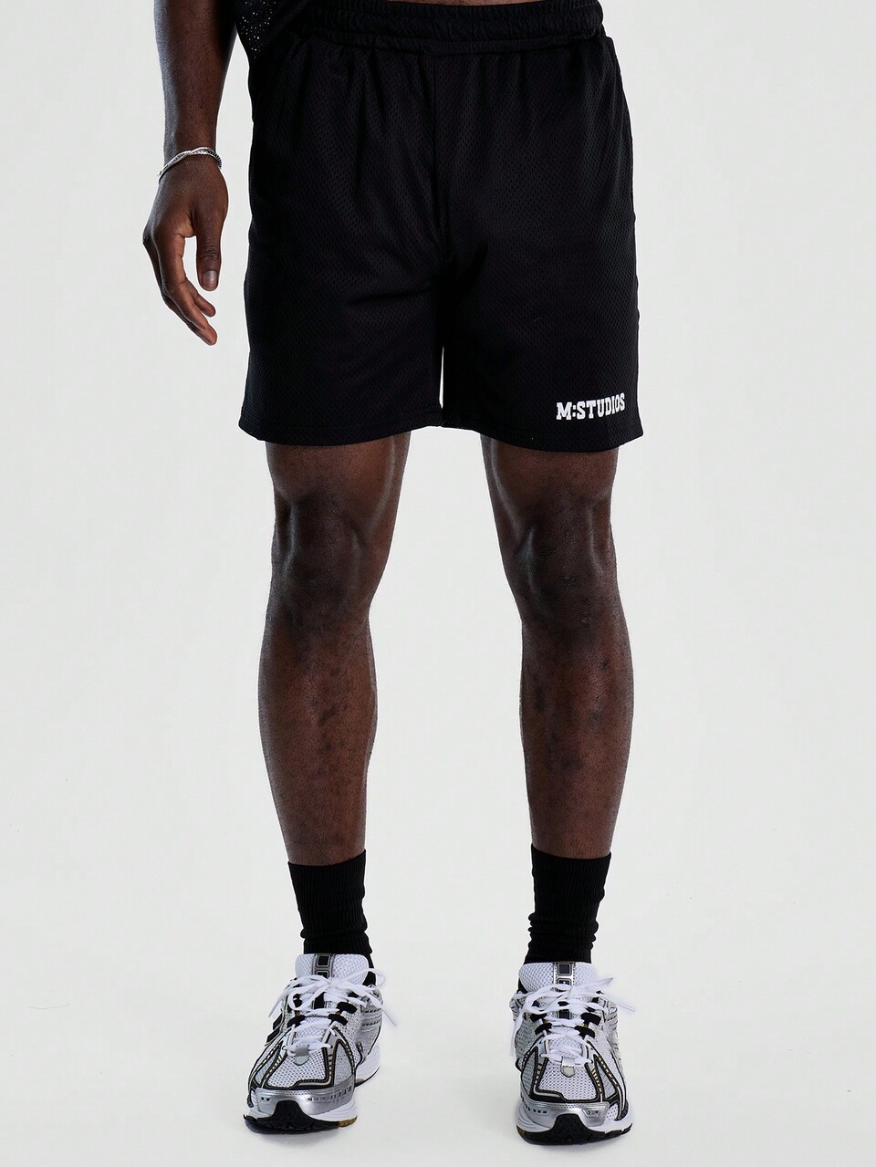 Elasticated Waistband Jersey Jogger Style Shorts Graphic "M STUDIOS" Print SPRING Wardrobe