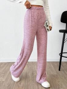 EURMUSE Pantalones rectos de unicolor casual para mujer - Rosa - Ver 4