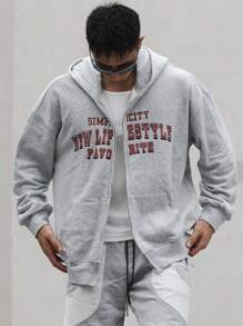 DAZY Sudadera con capucha informal con cierre de cremallera y estampado de letras para hombres, otoño