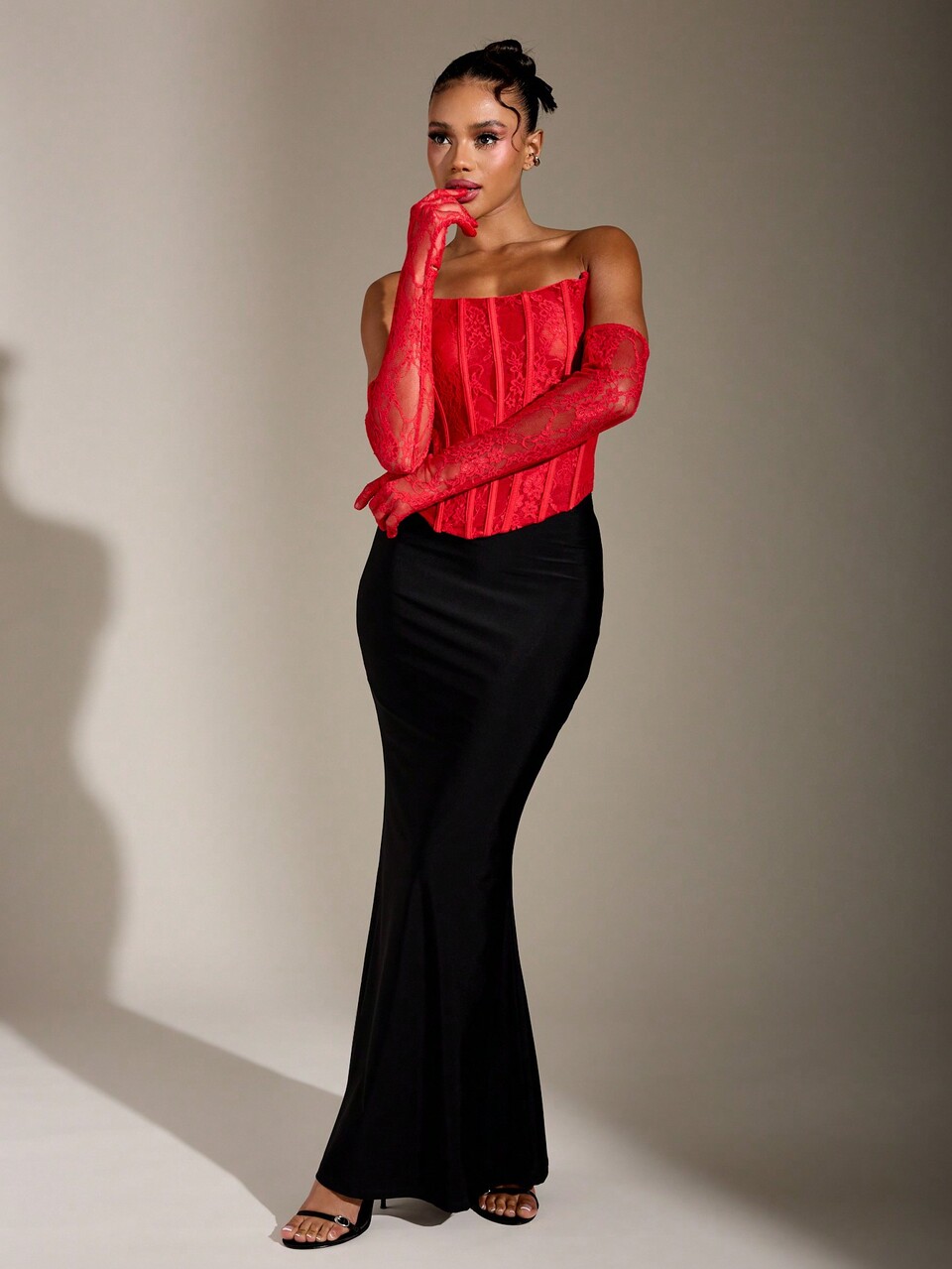 MISSGUIDED Lace Boned Corset Top With Long Gloves Christmas