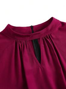 SHEIN Clasi Vestido Longo de Manga Longa Elegante com Cinto e Decote Recorte, Roupas de Natal para Roupas de Ano Novo para Mulheres em Plus Size - Vermelho - Visão 6