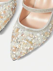 CUCCOO HITCHD Fashionable Pointed Toe Full Rhinestone Sexy Silver Evening High Heels, Women Dress Shoes New Year Holiday - Silver - View 5