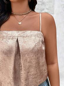 Celure 大码女式编织优雅闪亮宽松金属细肩带褶皱吊带背心 - 淺粉色 - 查看 6