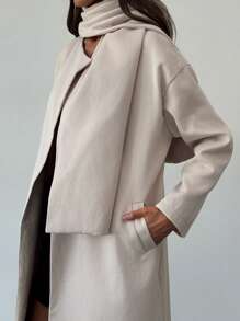 Aloruh Elegant Apricot Scarf, Paired With Simple & Versatile Overcoat, For Autumn & Winter