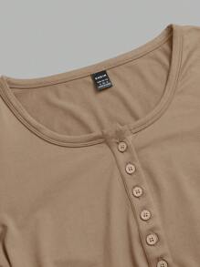 SHEIN EZwear 3 色黑色、白色、卡其色大码女式针织 T 恤，适合秋冬季 - 彩色 - 查看 6