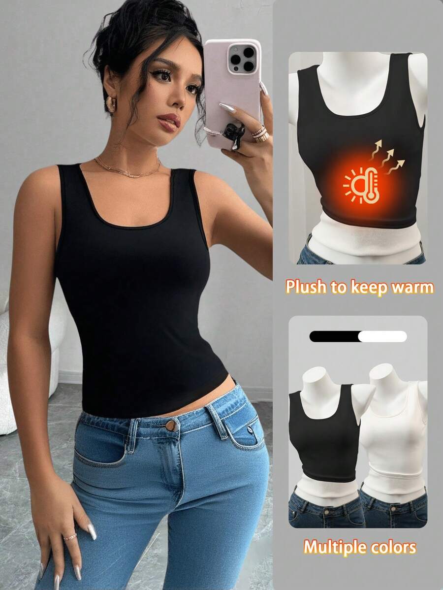 Chiquease 1pc Women Casual Simple Thicken Skinny Tank Top, Warm For Autumn/Winter